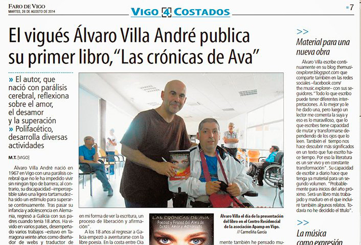 El Faro de Vigo entrevista a Álvaro Villa por "Las crónicas de Ava"