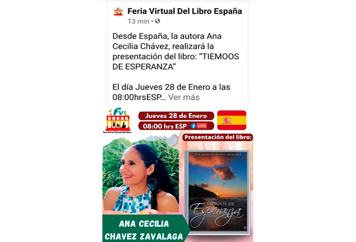Ana Cecilia Chávez realiza la presentación virtual de su libro "Tiempos de esperanza"