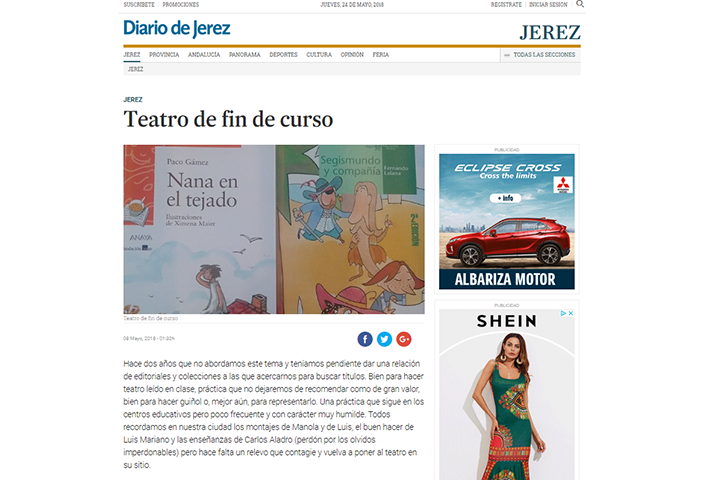 Diario de Jerez recomienda piezas de teatro infantil de obras publicadas por Punto Rojo Libros