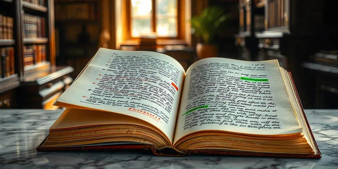 Revisión de un manuscrito con notas de 'Checklist corrección ortotipográfica y estilo'